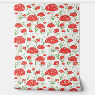 Red Mushroom Hand Drawn Pattern Wallpaper