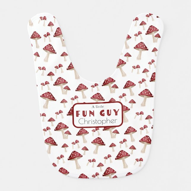 Red Mushroom Little Fun Guy Baby Bib Gift (Front)