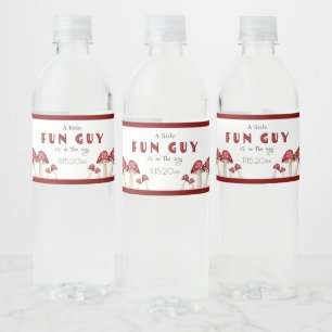 Red Mushroom Little Fun Guy Baby Shower Water Bottle Label