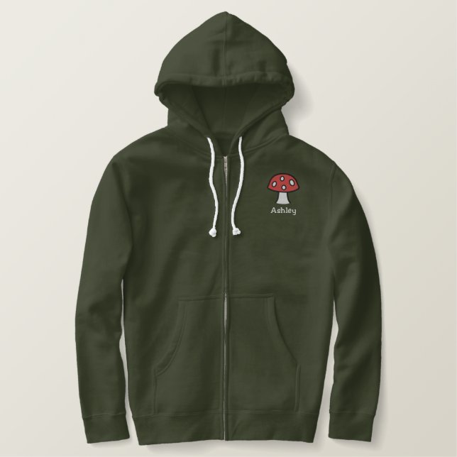 Red Mushroom Name Embroidered Hoodie (Design Front)