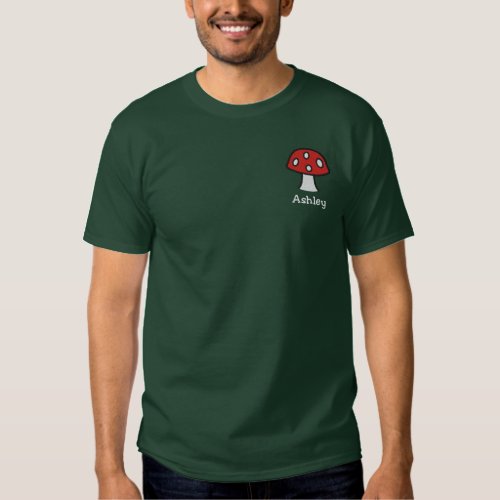 Red Mushroom Name Embroidered T_Shirt