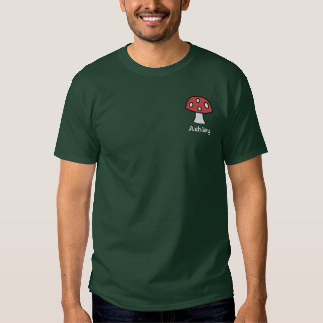 Red Mushroom Name Embroidered T-Shirt (Front)