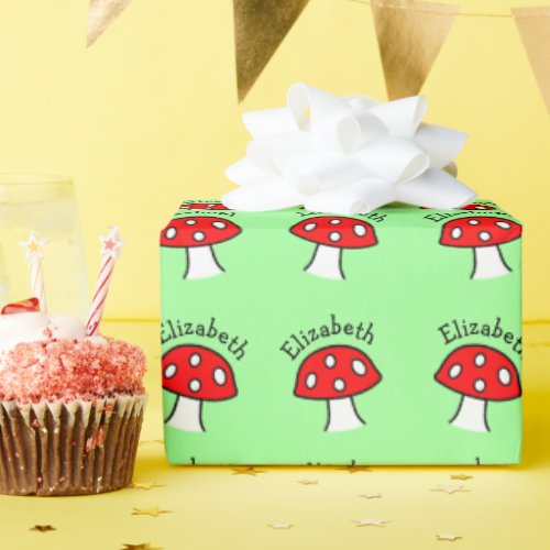 Red Mushroom Name Wrapping Paper
