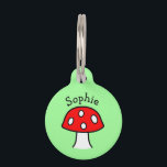 Red Mushroom Pet Tag<br><div class="desc">A red mushroom with the pet name on the front over the cap. A contact message is on the back.</div>