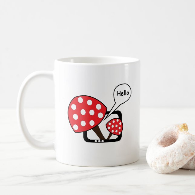 Red Mushroom Saying Hello From Television Coffee Mug (With Donut)
