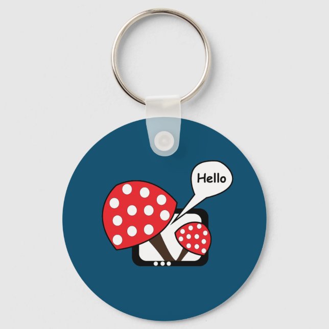 Red Mushroom Saying Hello From Television Keychain (Front)