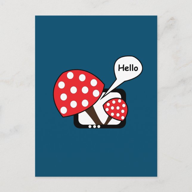 Red Mushroom Saying Hello From Television Postcard (Front)