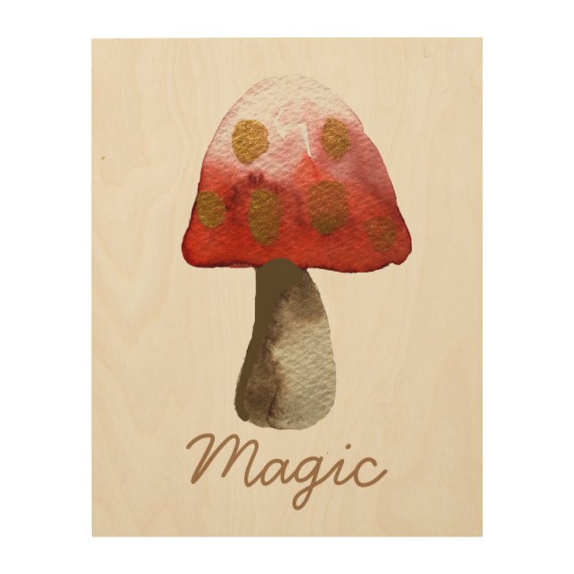 Red Mushroom Toadstool magic Wood Wall Art (Front)