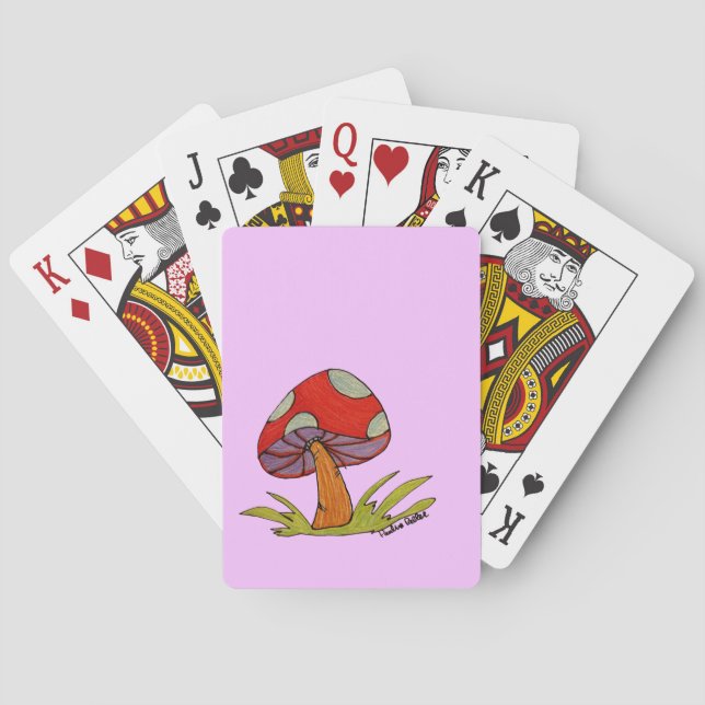 Red Mushroom with light purple background Tote Poker Cards (Back)