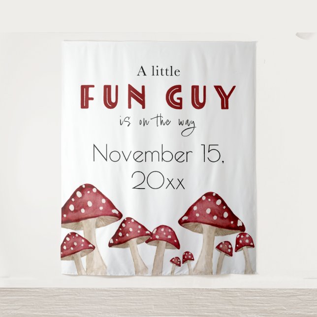 Red Mushroom Woodland Fun Guy Baby Shower Backdrop (Front)