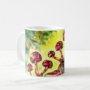 Red Mushrooms in the Forest Watercolor Coffee Mug