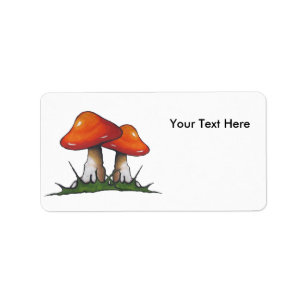 Red Mushrooms, Original Art, Toadstools, Fantasy Label