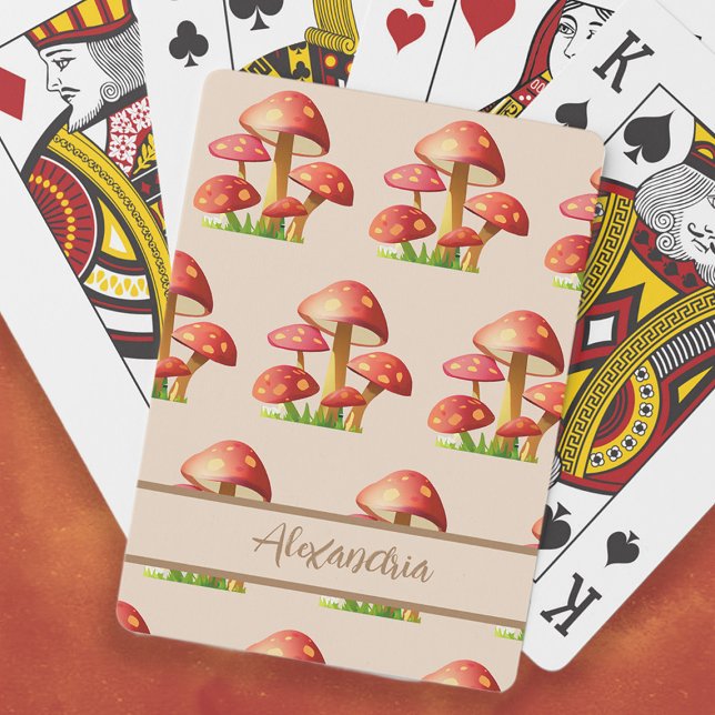 Red Mushrooms  Poker Cards (Red mushrooms playing cards personalized with your name or any text you choose.)