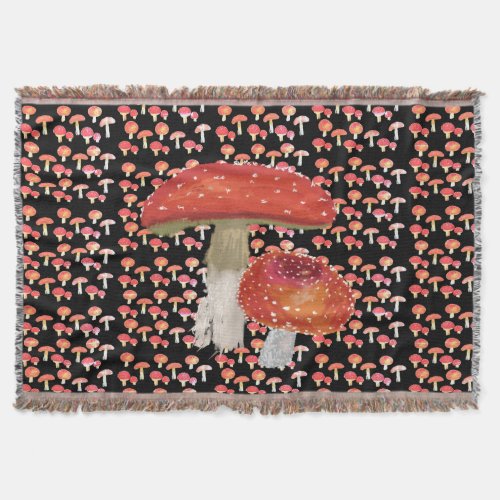 Red Mushrooms Throw Blanket