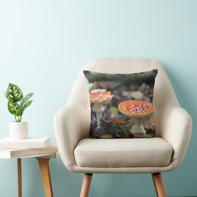 Red Mushrooms Throw Pillow (Chair)