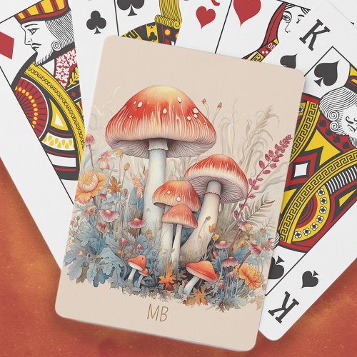 Red Mushrooms Woodland Toadstools Monogram Playing Cards