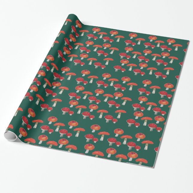 Red Mushrooms Wrapping Paper (Unrolled)
