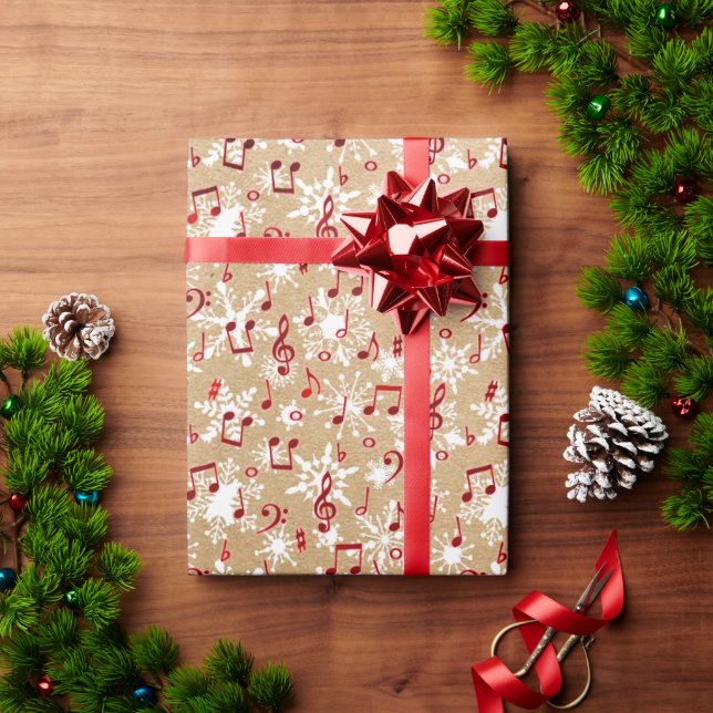 Red music and snow on paper bag look  (Holiday Gift)
