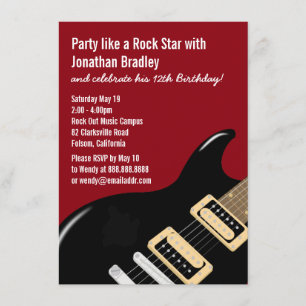 Red Music Guitar Rock Star Birthday Invitation