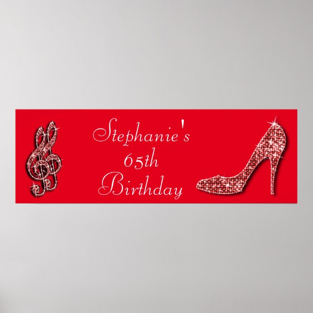 Red Music Note and Stiletto 65th Birthday Poster (Front)