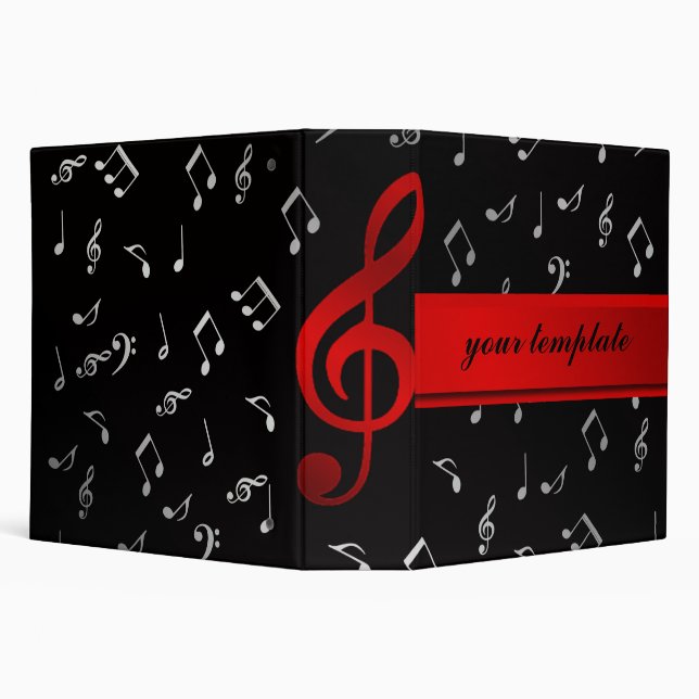 red music notes and silver black template 3 ring binder (Background)