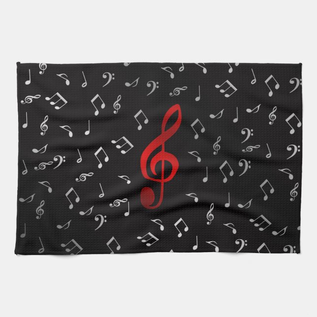 red music notes and silver black towel (Horizontal)