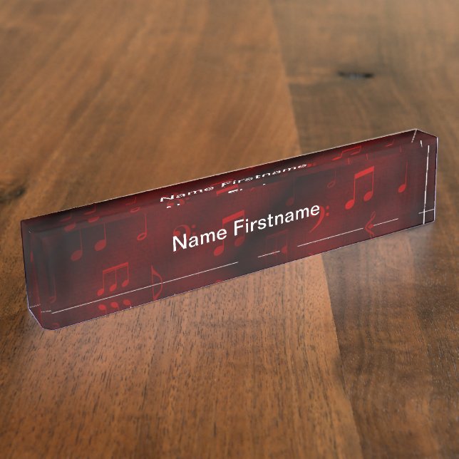red music notes desk name plate (Side)