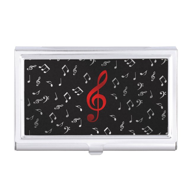 red music notes in black business card holder (Front)