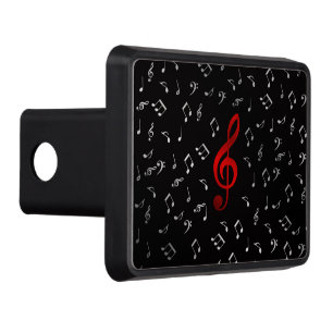 red music notes in black hitch cover