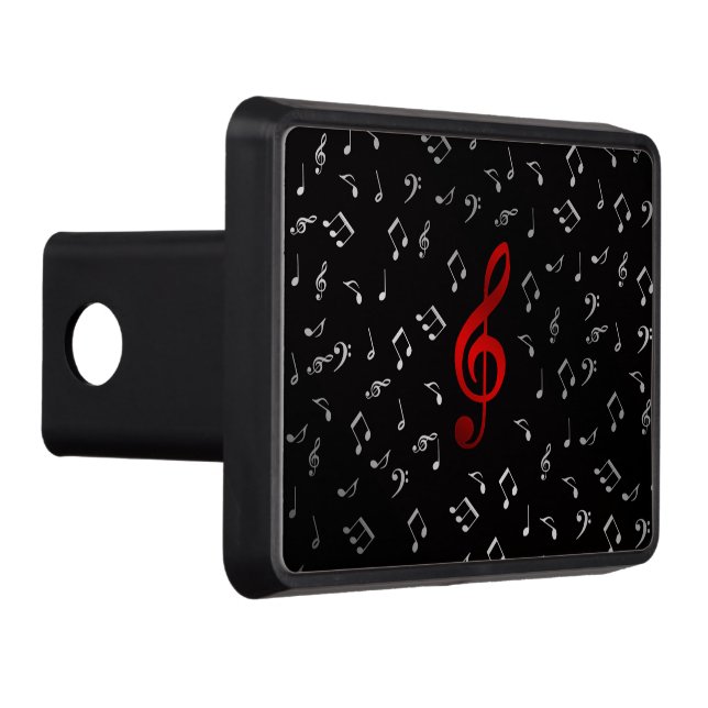 red music notes in black hitch cover (Right)