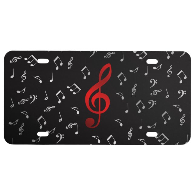 red music notes in black license plate (Front)