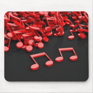 Red music notes on black background mouse pad