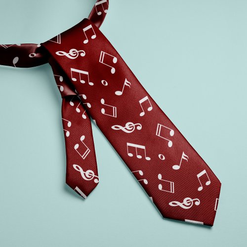 Red Music Notes Pattern Neck Tie