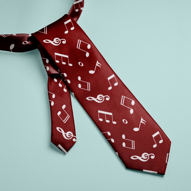 Red Music Notes Pattern Neck Tie (Creator Uploaded)