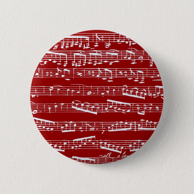 Red music notes pinback button (Front)