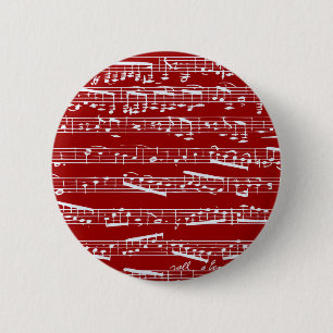 Red music notes pinback button