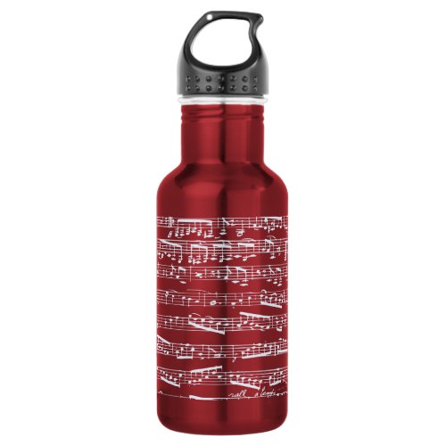 Red music notes stainless steel water bottle