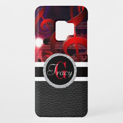 Red music notes with black leather bottom Monogram Case-Mate Samsung Galaxy S9 Case