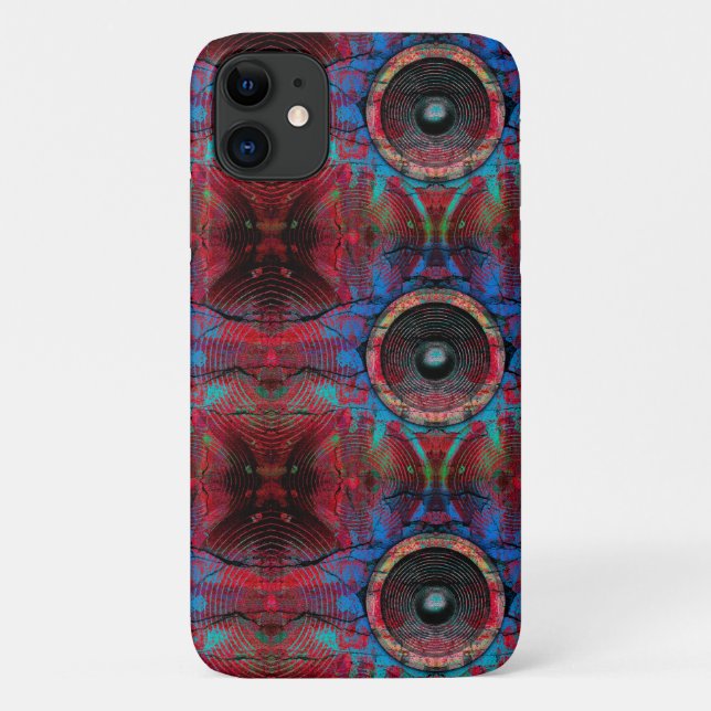 Red music speakers on a cracked wall pattern Case-Mate iPhone case (Back)