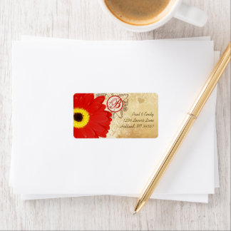 Red Musical Gerber Daisy Monogram Label
