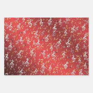 red,Musical+ Note, luxury, gold, royal, elegant, Wrapping Paper Sheets