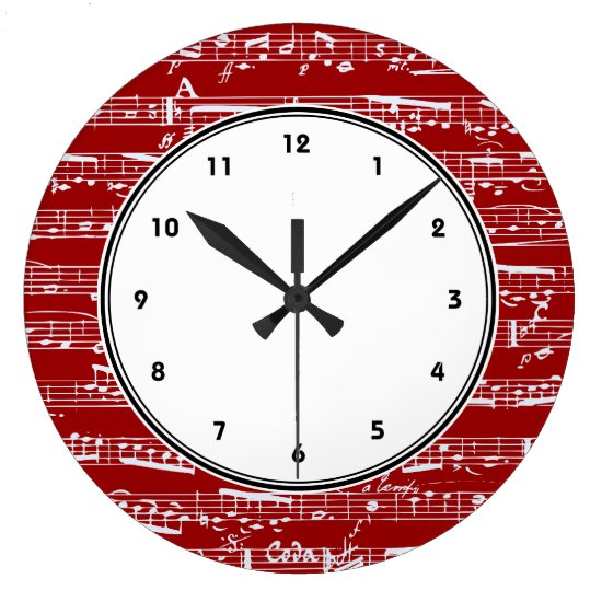 Red musical notes wall clock with numbers