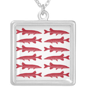 Red Muskie Fish Silver Plated Necklace