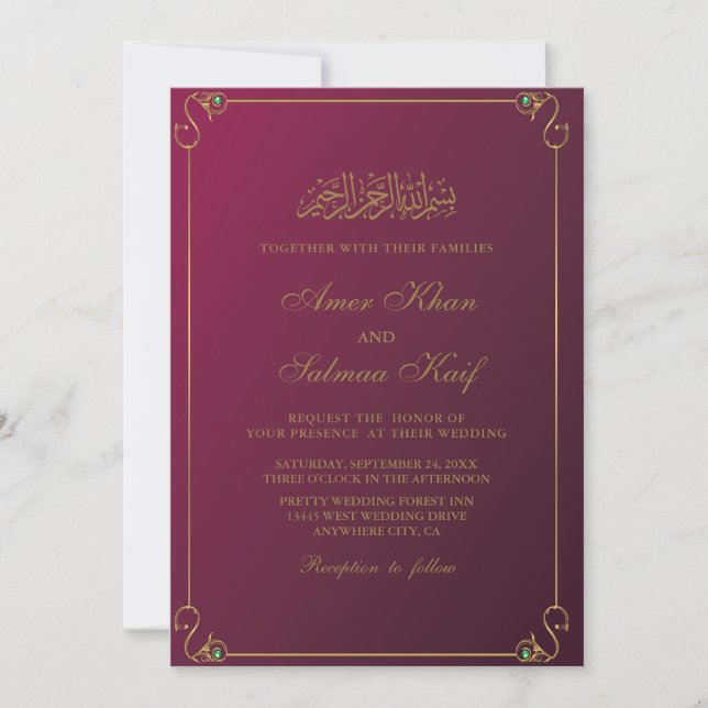 red muslim wedding Invitations (Front)
