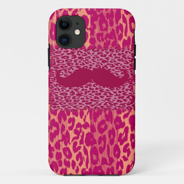Red Mustache and Leopard Print Case-Mate iPhone Case (Back)
