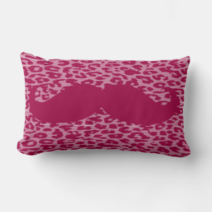 Red Mustache on Leopard Skin Lumbar Pillow