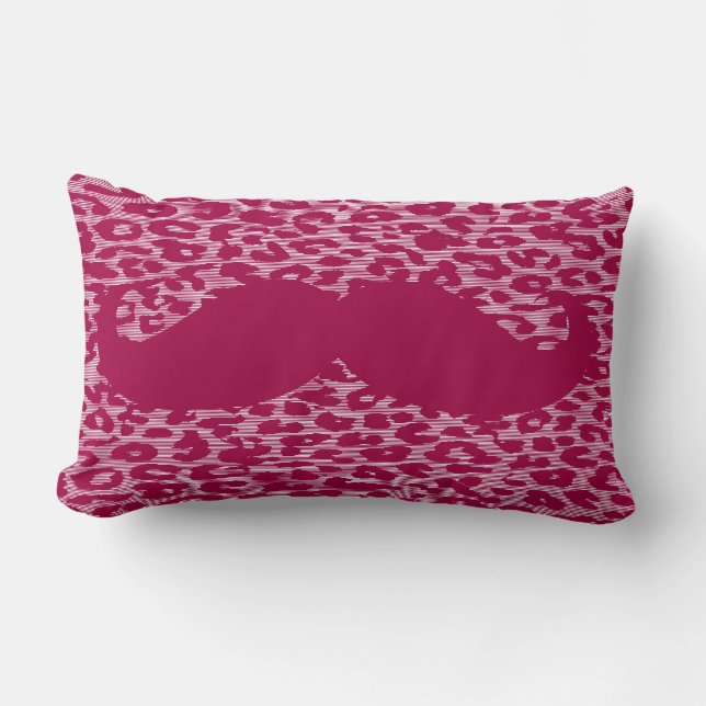Red Mustache on Leopard Skin Lumbar Pillow (Front)