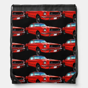 Red Mustangs on Black Drawstring Bag