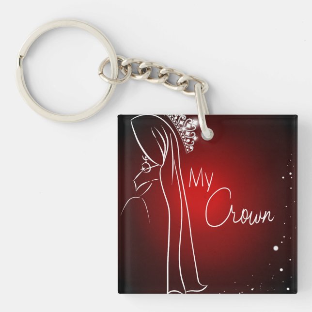 Red My Crown Square (double-sided) Keychain (Front)