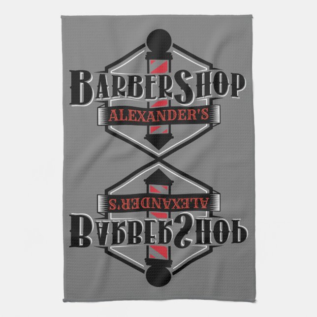 Red n Black Barbershop Logo Bar Towel Personalize (Vertical)